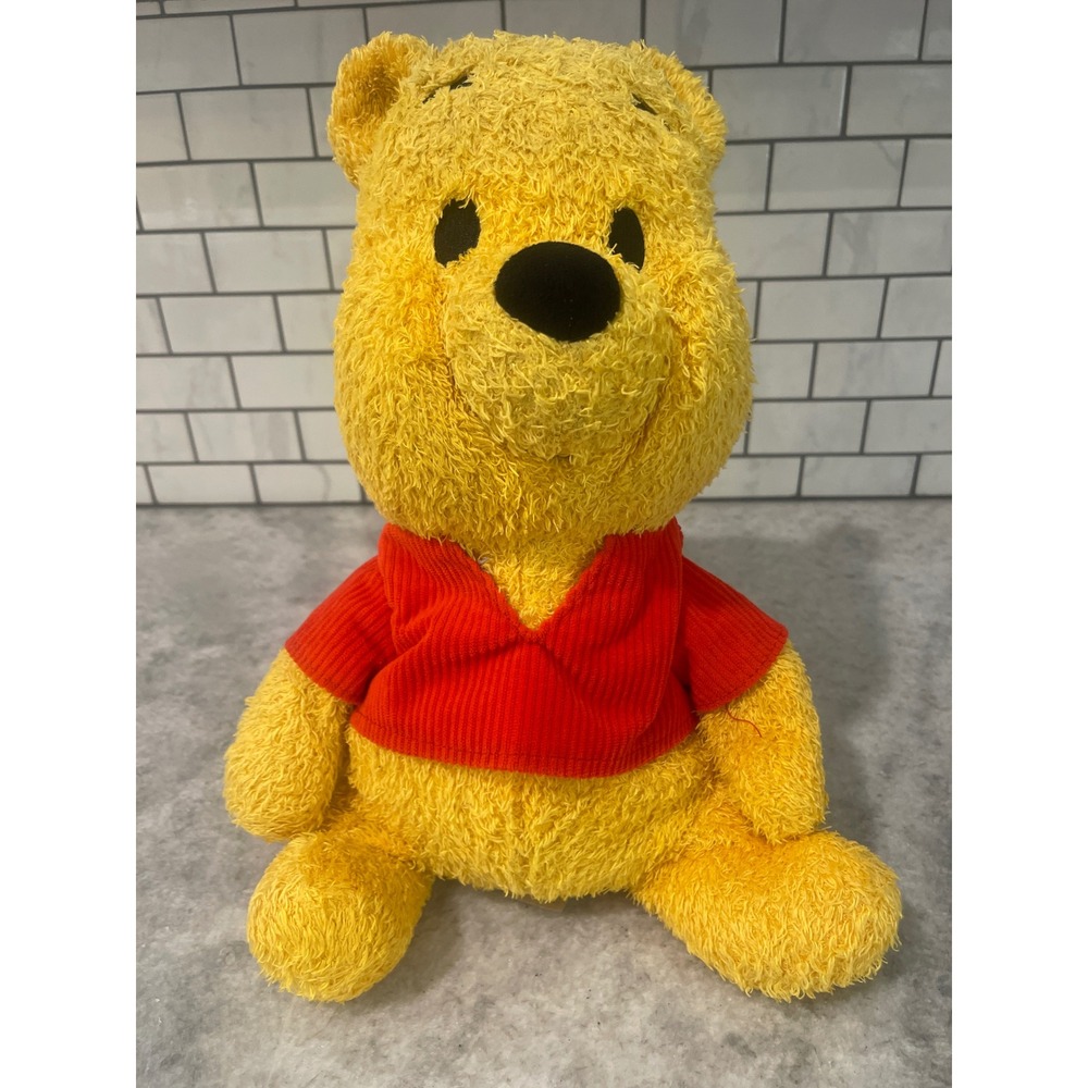 Vintage Disney Plush Toy 14in Yellow Winnie the Pooh Bear Red Corduroy Shirt